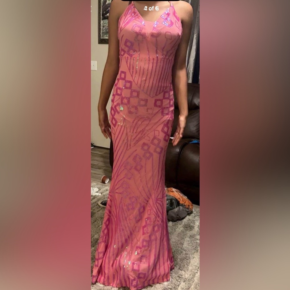 Pink Prom Geometric Patterned Dress - Picture 2 of 2